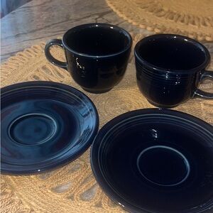 Fiesta cobalt teacups and saucers